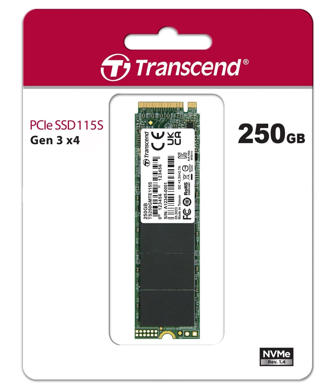 250GB Transcend PCIe SSD 115S NVMe M.2 2280 PCIe Gen3 x4 SSD - Image 4