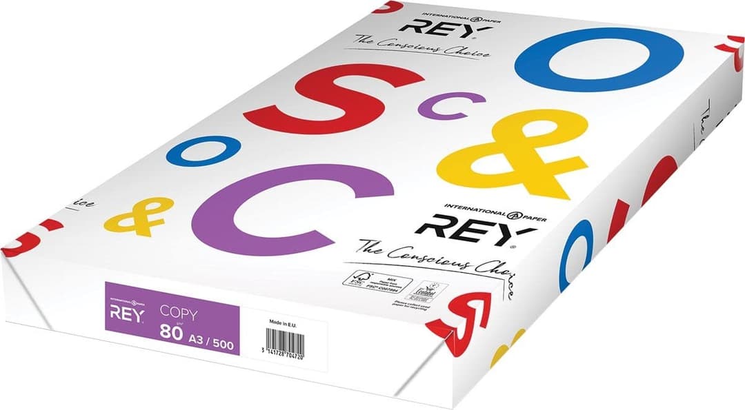 Rey 177109 Copy Paper Ream of 500 Sheets A3 C+ Quality 80 g Pack of 5 - Image 1