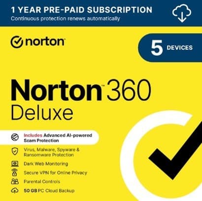 Norton 360 Deluxe Antivirus Security - 1 Licence, 1 Year