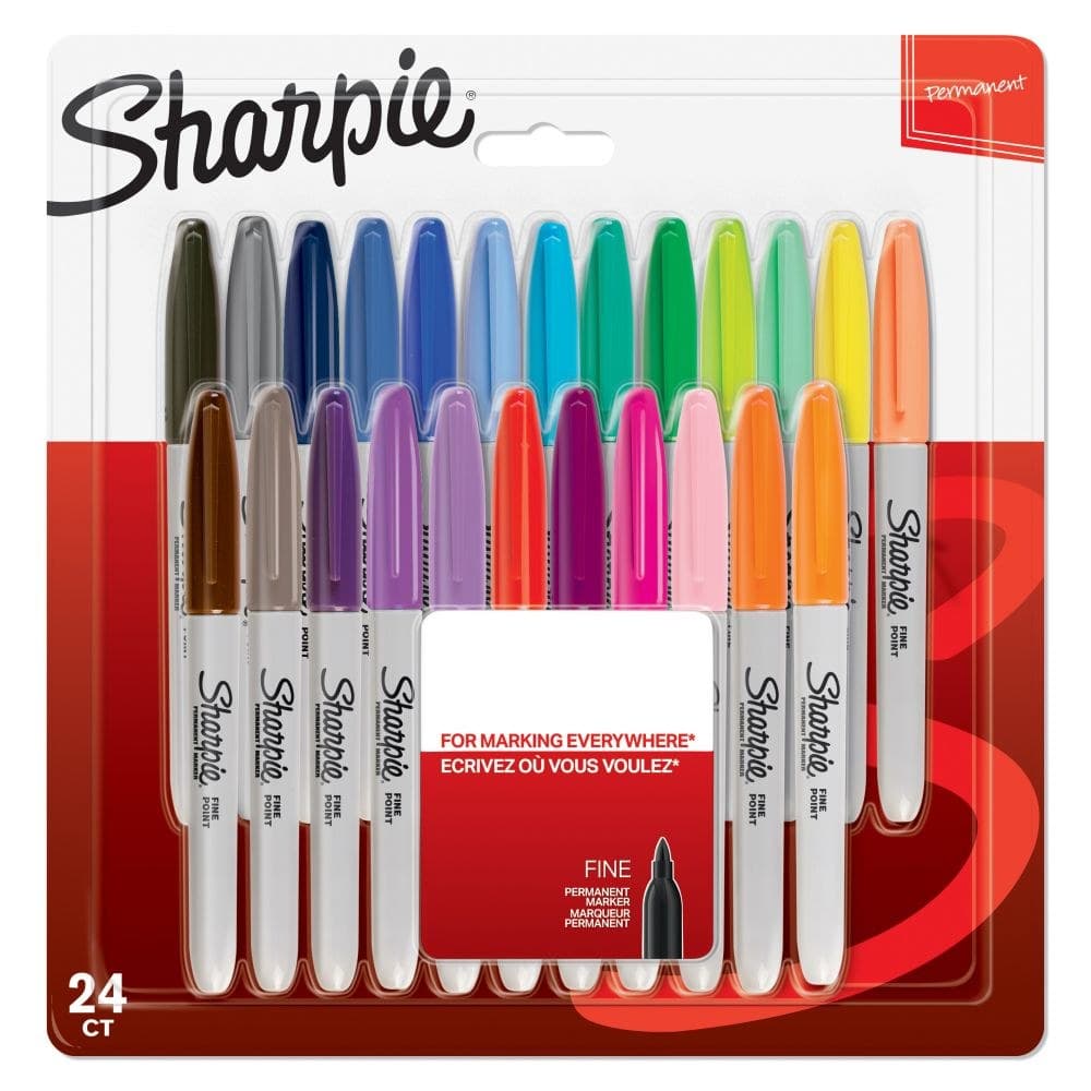 Sharpie 2065405 Permanent Assorted colour Markers Fine Point Pack of 24 - Image 1
