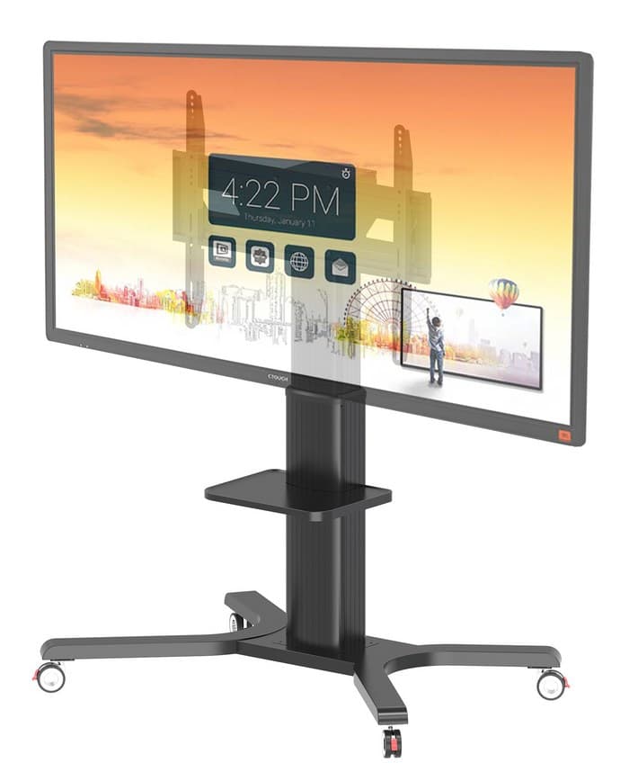 Peerless-AV PR598-M Motorised Flat Panel Trolley / Floor Stand for 50-98" (2.49 m) Displays, Electric Height Adjustment, 130kg Max Load, VESA up to 800x600, Media Shelf, Black - Image 1