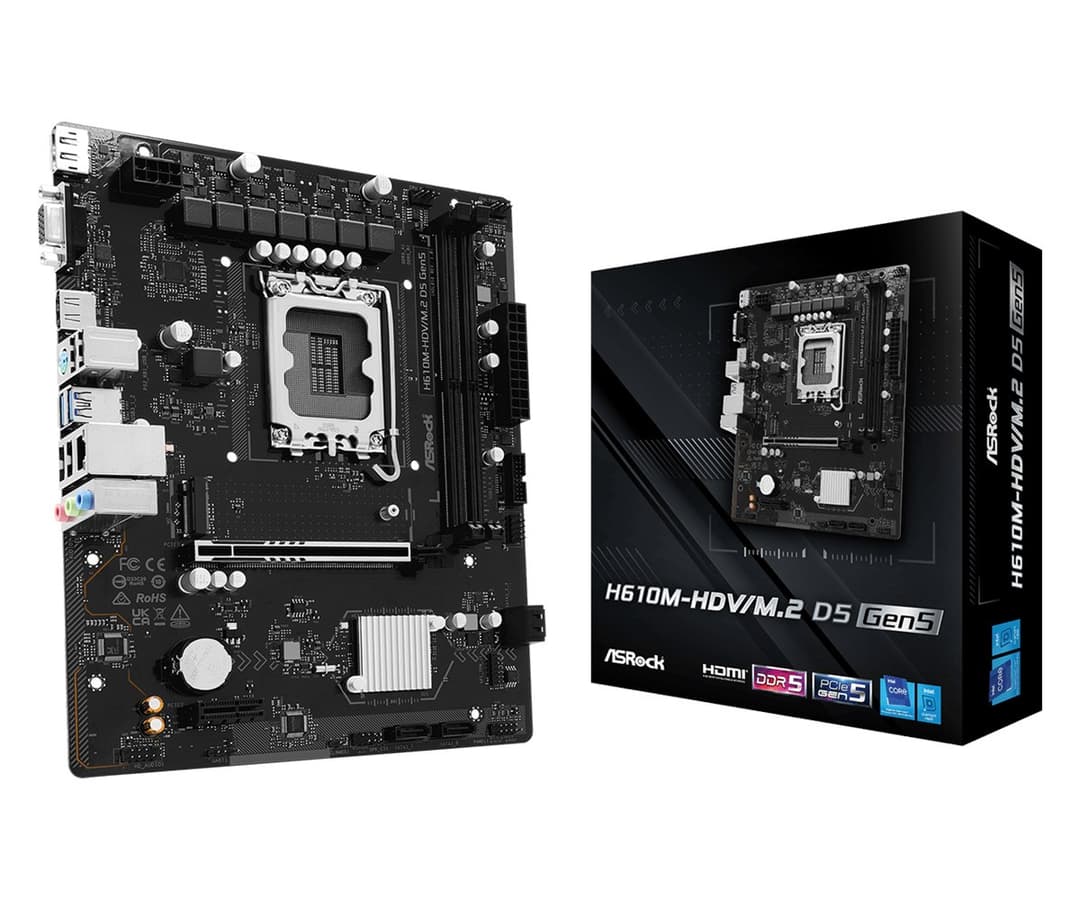 ASRock H610M-HDV/M.2 D5 Gen5 Intel H610 LGA 1700 Micro ATX Motherboard - Image 1