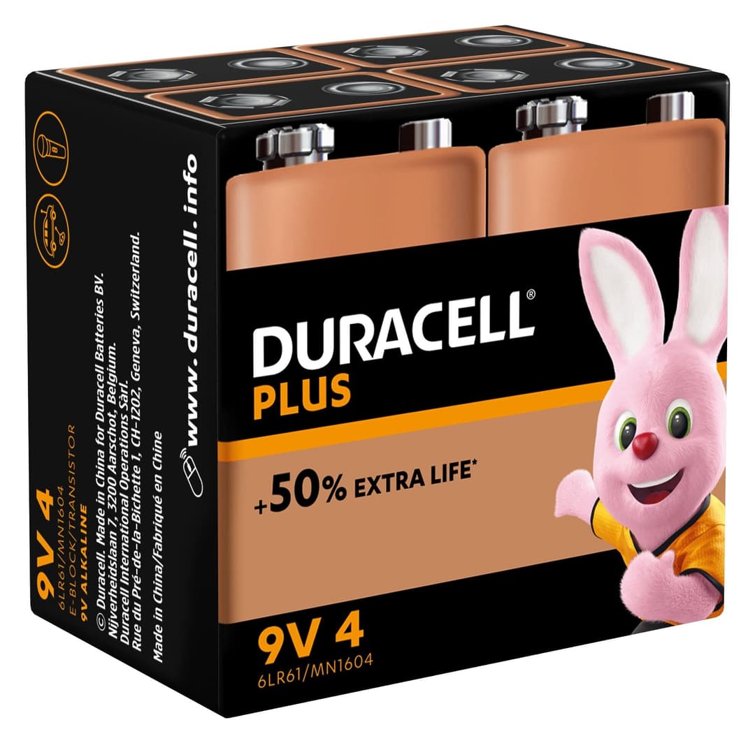 Duracell Plus 9V Batteries Pack of 4 - Image 1