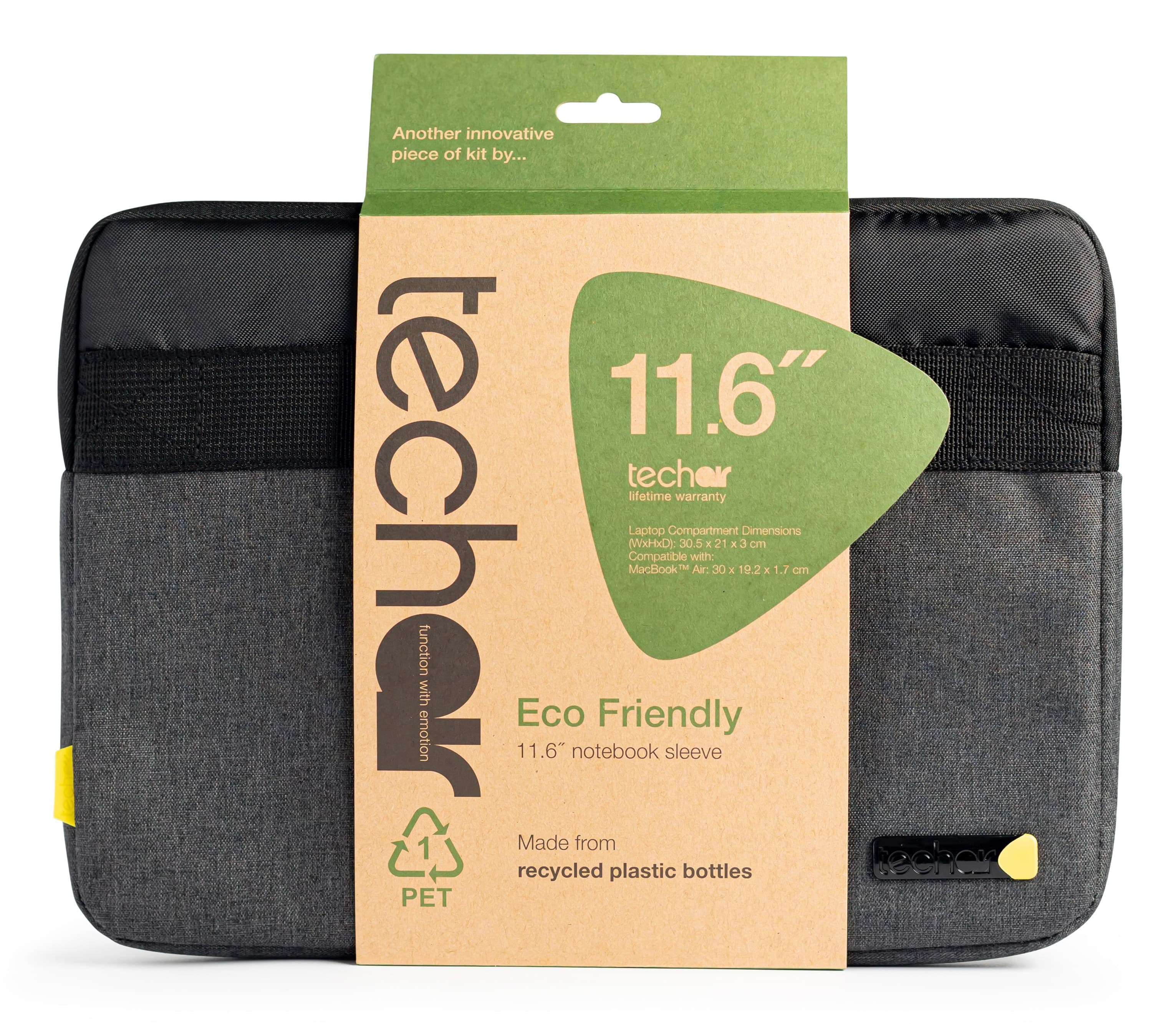 Techair TAECV007 Meet the TAECV007, offering sustainable style for 11.6" laptops, Chromebooks and the 13" MacBook Neo. Made from recycled bottles, this Eco sleeve combines eco-friendly design with lifetime durability.