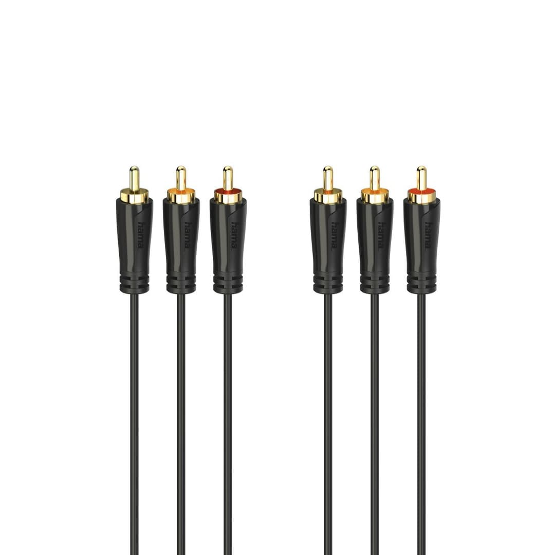 Hama 00205150 AV Cable, 3 x RCA Plug to 3 x RCA Plug, Gold-Plated, 1.5 m, Black - Image 1