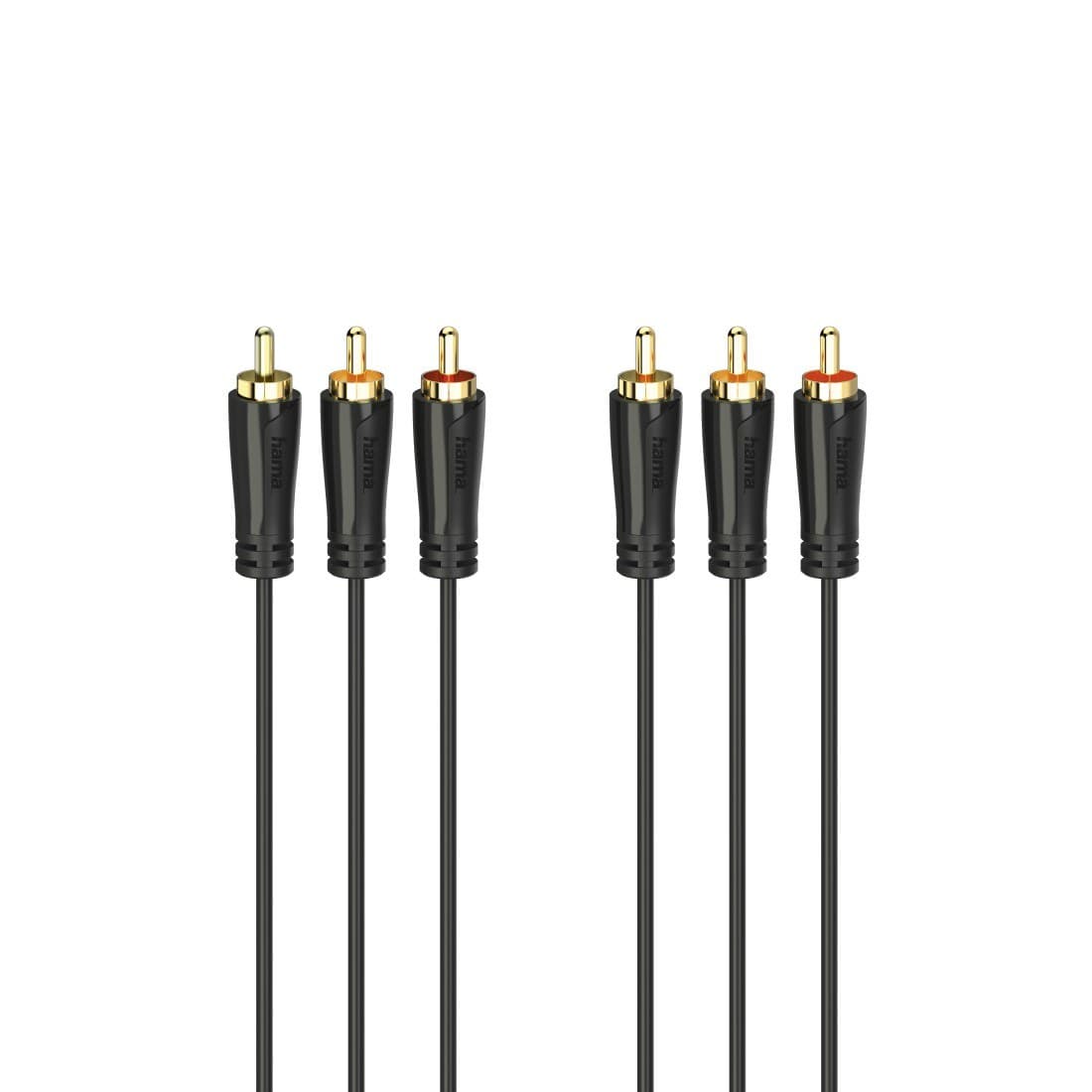 Hama 00205150 AV Cable, 3 x RCA Plug to 3 x RCA Plug, Gold-Plated, 1.5 m, Black