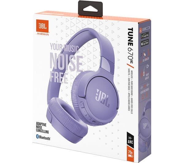 JBL Tune 670NC Wireless Bluetooth On-Ear Noise-Cancelling Headphones - Purple - Image 4