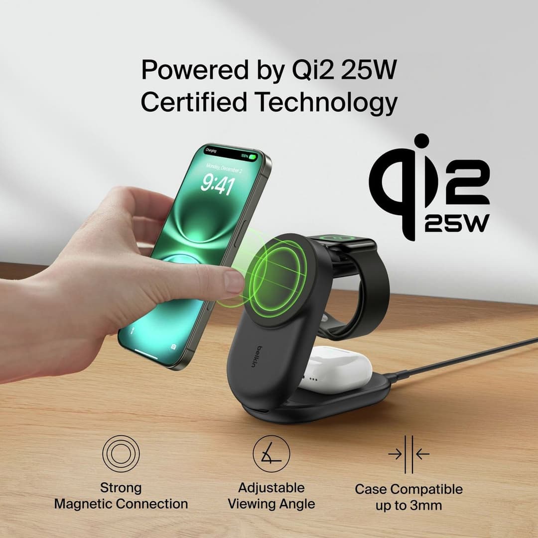 Belkin Qi2 25W 3-in-1 Wireless Foldable Magnetic Charger - Image 4