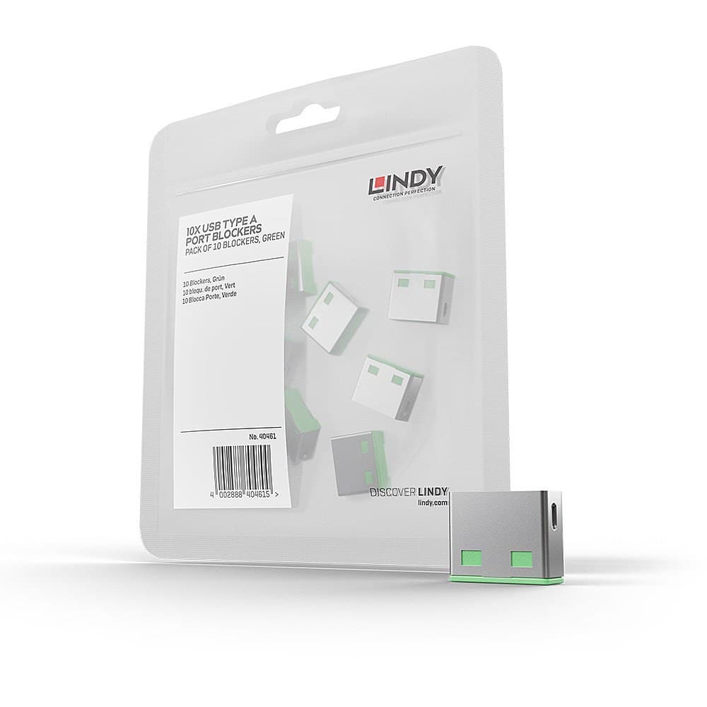 Lindy USB Port Blocker (without key) - Pack of 10, Colour Code: Green - Image 1