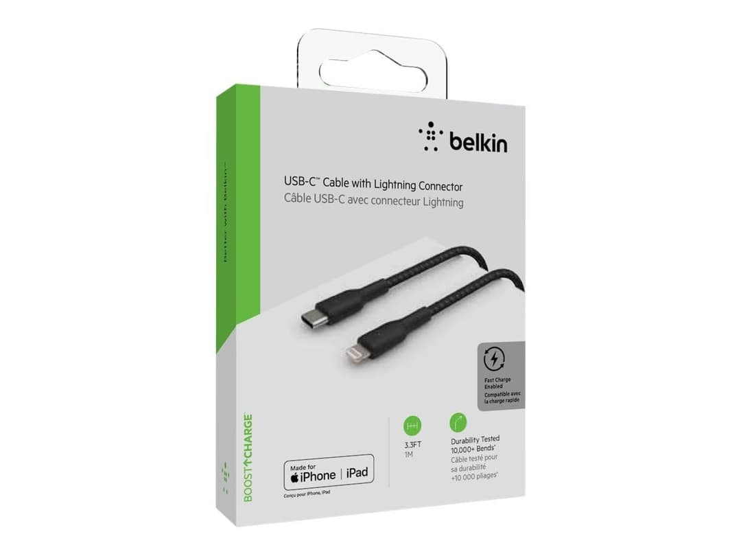 Belkin Braided USB-C To Lightning Cable Boost Charge MFi-Certified iPhone USB-C Cable - Black - Image 2