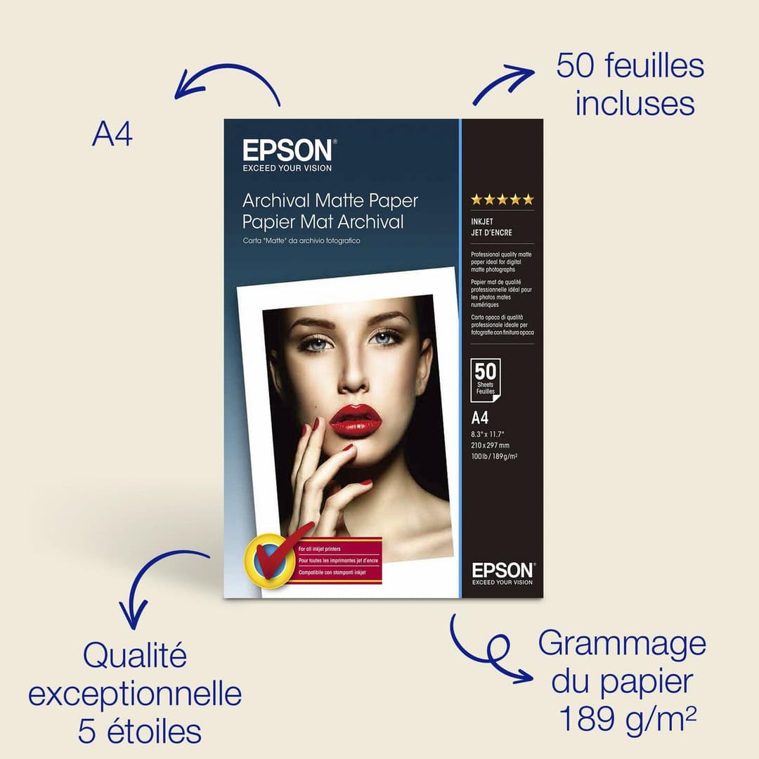 Epson A4 Archival Matte Paper - 50 Sheets (C13S041342) - Image 1