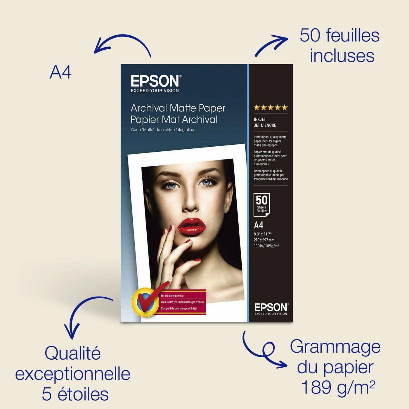 Epson A4 Archival Matte Paper - 50 Sheets (C13S041342)