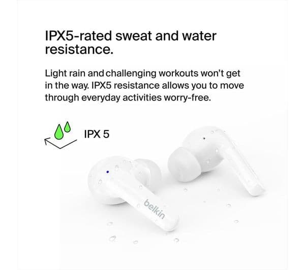Belkin SoundForm Motion True Wireless Earbuds with Wireless Charging Case (AUC010) - White - Image 8