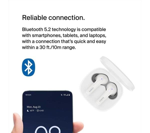 Belkin SoundForm Motion True Wireless Earbuds with Wireless Charging Case (AUC010) - White - Image 9