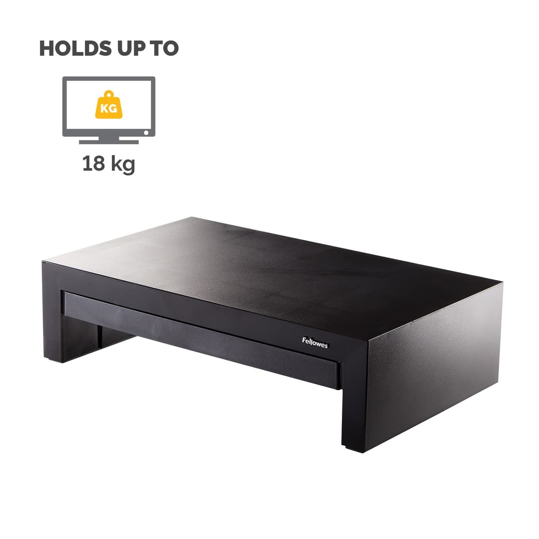 Fellowes Computer Monitor Stand with 3 Height Adjustments - Designer Suites Monitor Riser with Storage Tray - Ergonomic Adjustable Monitor Stand for Computers - Max Weight 18KG/Max Size 21" - Black/Pearl - Image 3