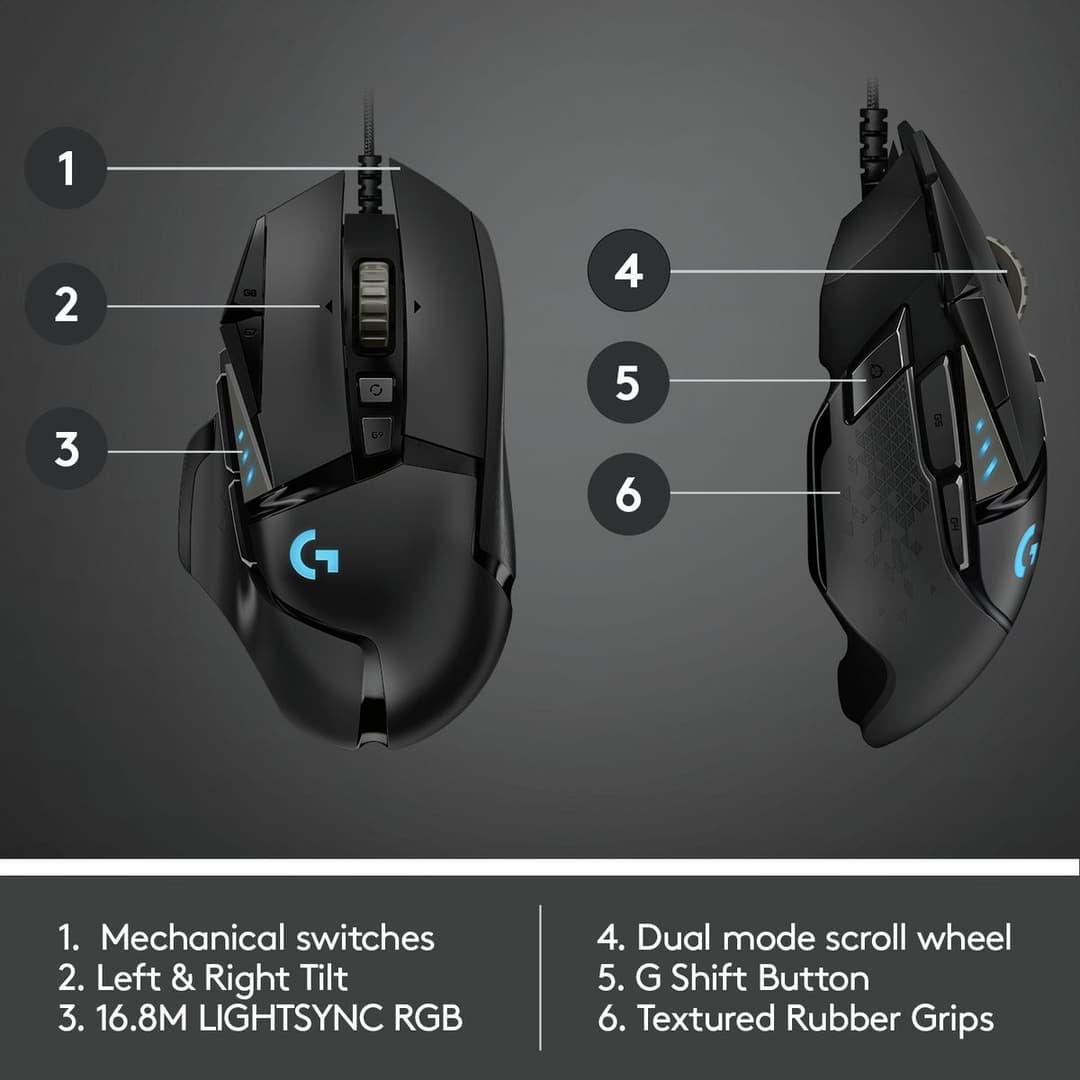 Logitech G502 Hero Wired Gaming Mouse - Black - Image 6