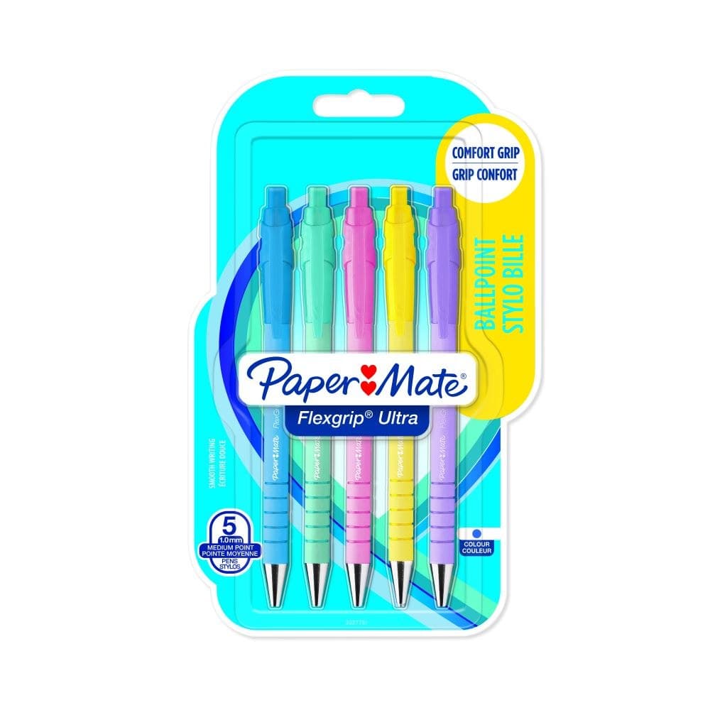 Paper Mate 2162277 Flexgrip Pastel 5 pack Blue ink Retractable Ball Pen - Image 1