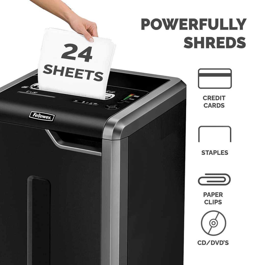 Fellowes Paper Shredder 325Ci 24 Sheet Cross Cut Shredder with 83 Litre Bin High Security P4 - Image 3