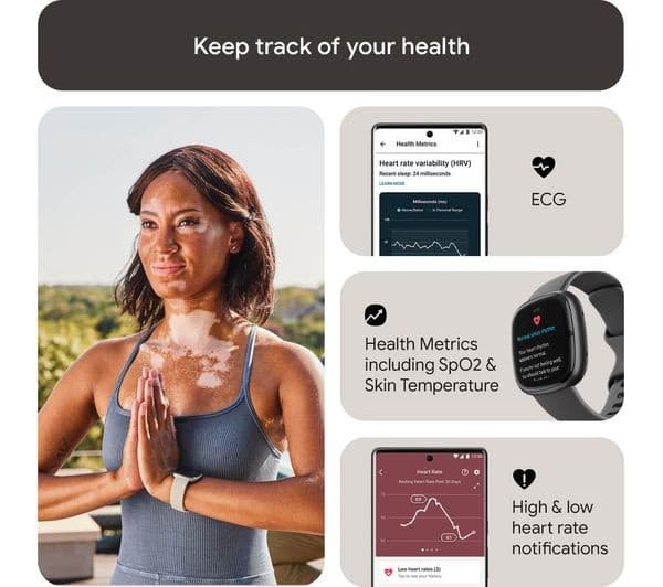 Fitbit Sense 2 Advanced Health & Fitness Smartwatch Built-in GPS ECG SpO2 Stress & Sleep Tracking - Shadow Grey - Image 8