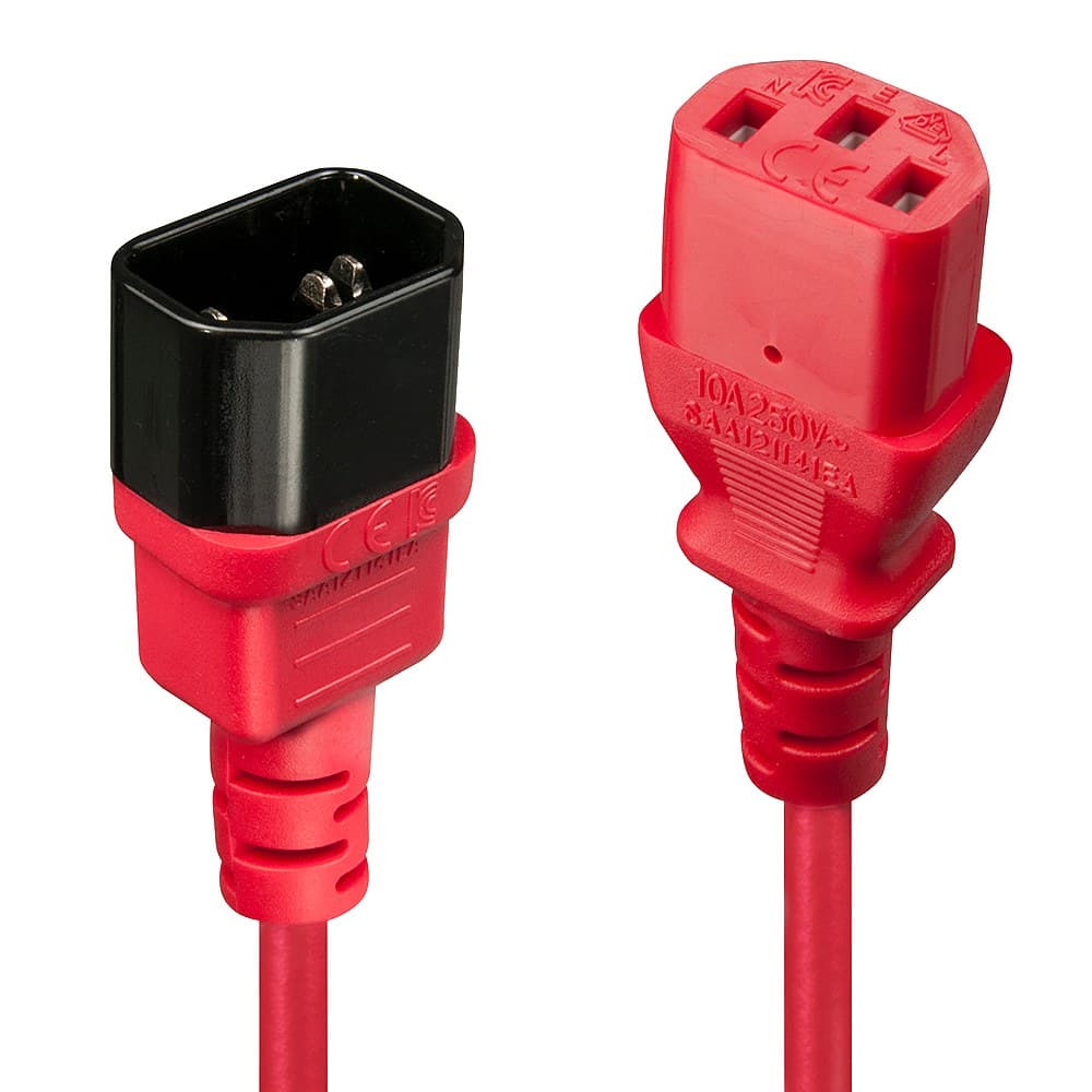 Lindy 2m IEC C14 to C13 Mains Extension Cable - Red