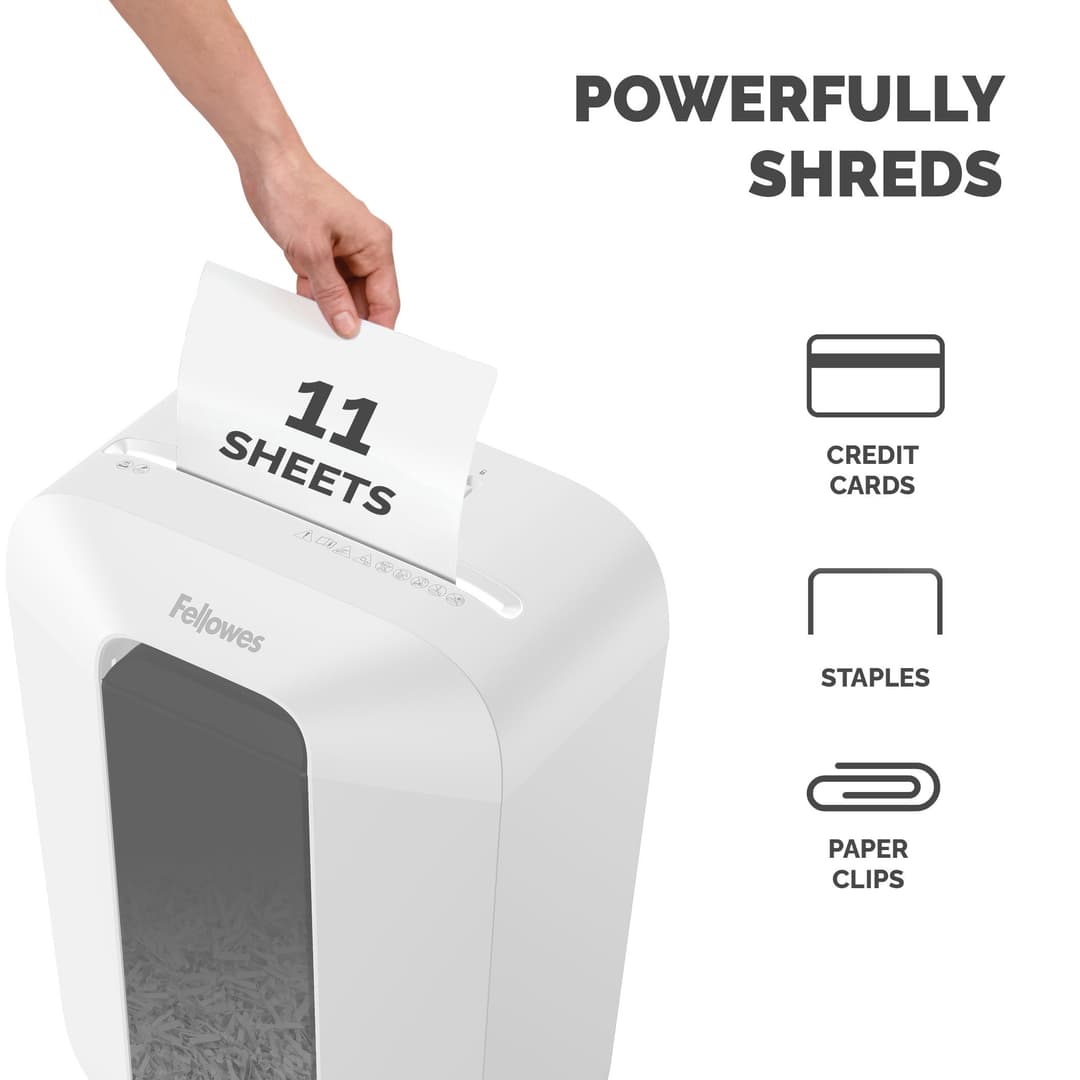Fellowes LX Series Paper Shredder LX70 11 Sheet Cross Cut Shredder with 18 Litre Bin High Security P4 White - Image 3