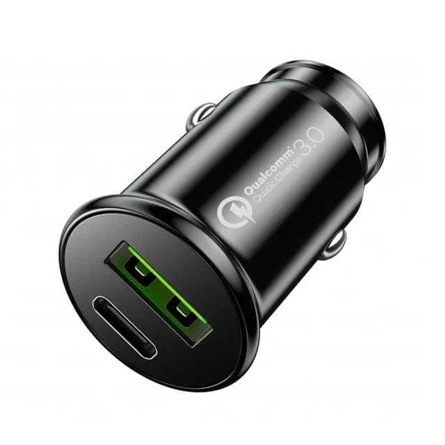 Ven-Dens 18W Mini PD + USB Car Charger, Fast & Compact, VD-CC003 - Black - Image 1