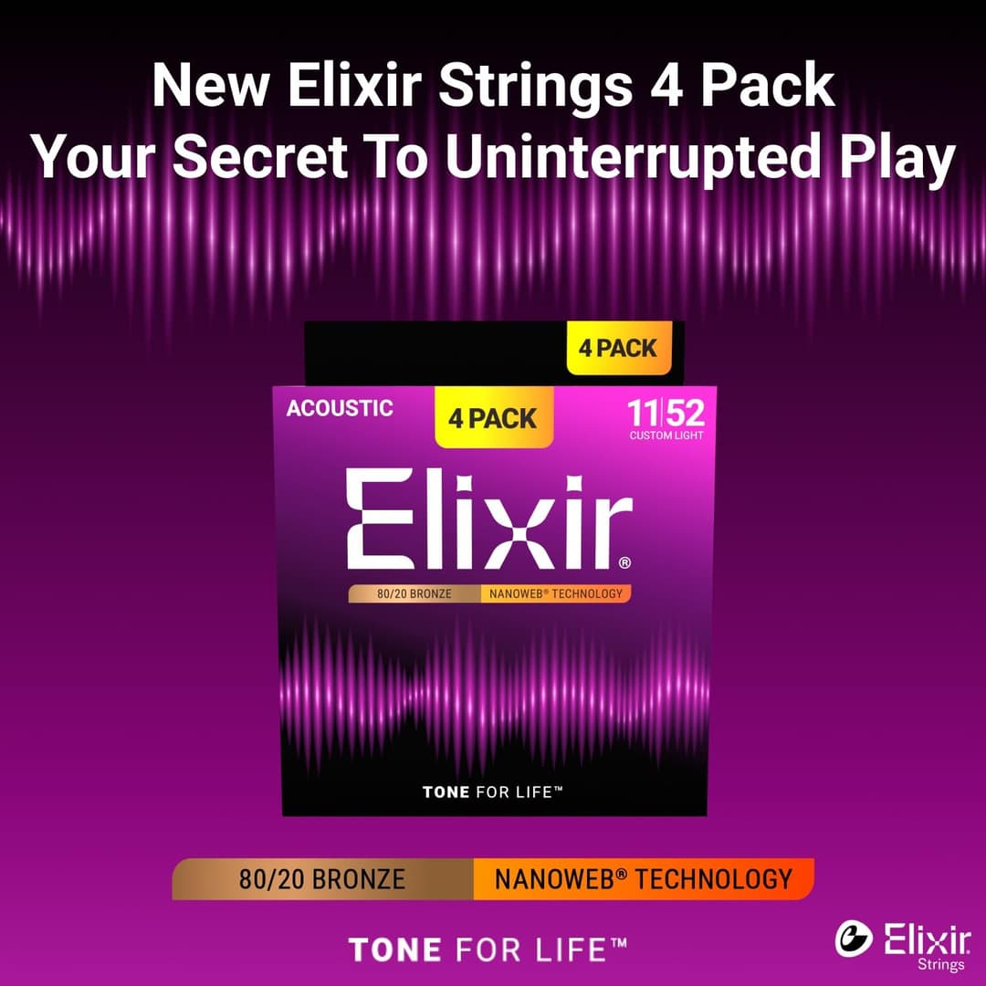 Elixir Strings 80/20 Bronze Acoustic Guitar Strings With NANOWEB Technology, Custom Light (11-52) 4 Pack - Purple - Image 3