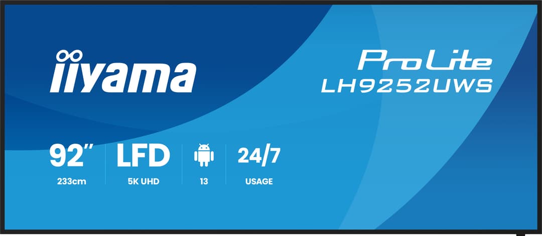 iiyama LH9252UWS-B1AG Signage Display Kiosk design 2.34 m (92") LCD Wi-Fi 500 cd/m² UltraWide 5K HD Black Built-in processor Android 24/7 - Image 1