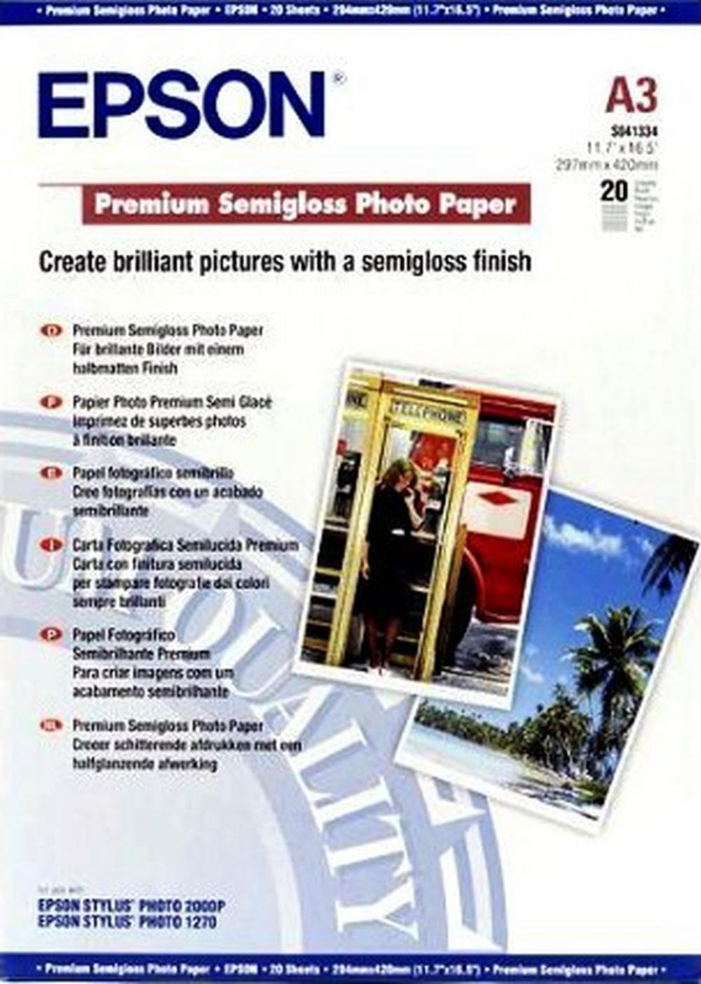 Epson Premium Semi-Gloss Photo Paper 251gsm - 20 Sheets - A3 - Image 1
