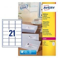 Avery L7160-500 QuickPEEL Address Labels 63.5 x 38.1mm White 500 sheets - 21 Labels per Sheet (10,500 Labels)