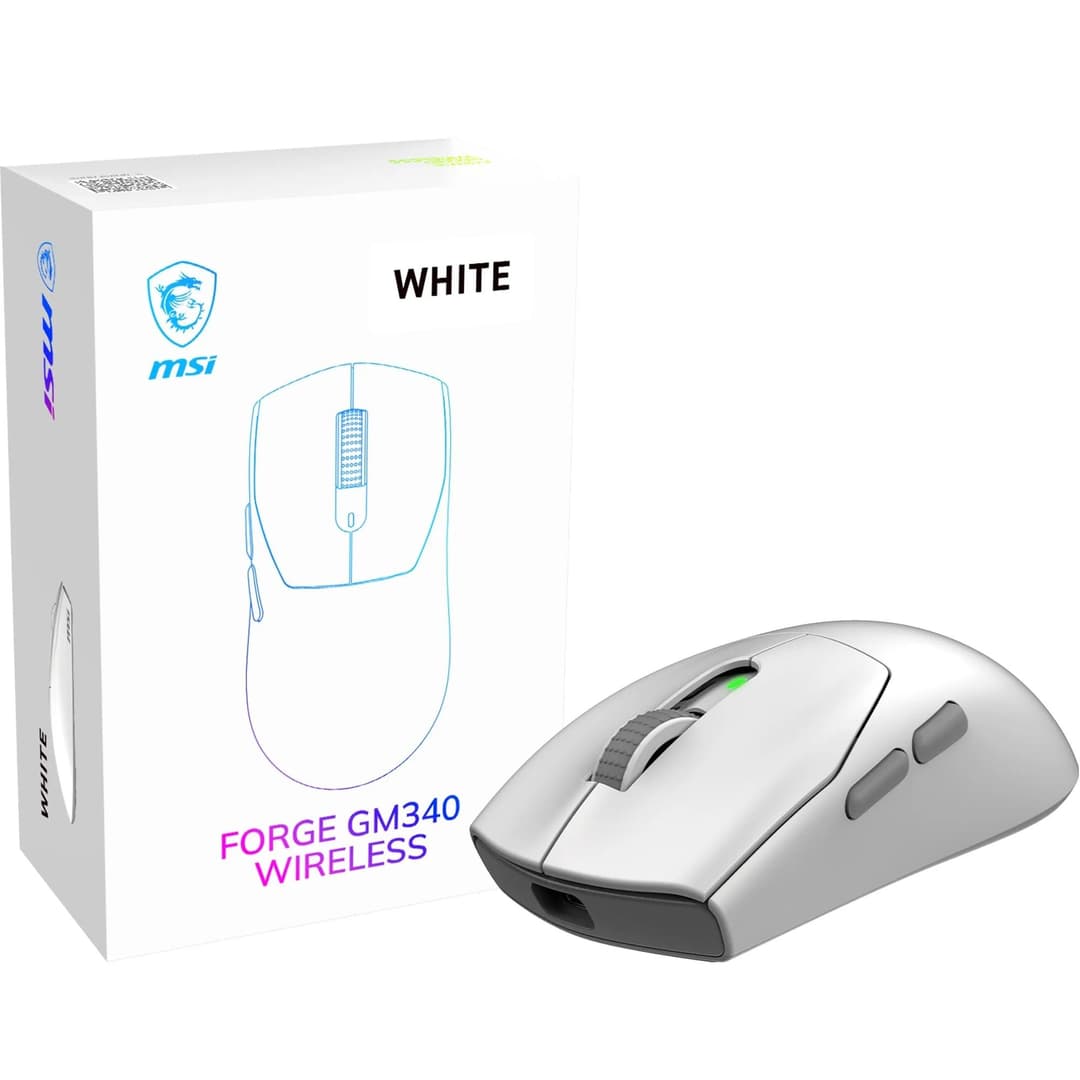 MSI FORGE GM340 Wireless Gaming Mouse, 12000 DPI, 2.4GHz + Bluetooth, 57g - White - Image 1