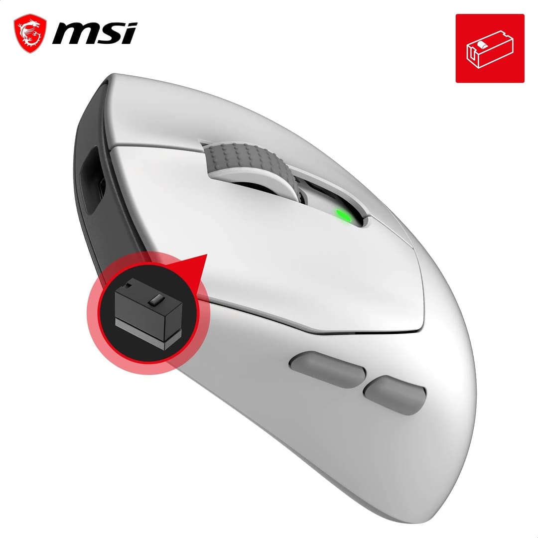 MSI FORGE GM340 Wireless Gaming Mouse, 12000 DPI, 2.4GHz + Bluetooth, 57g - White - Image 4