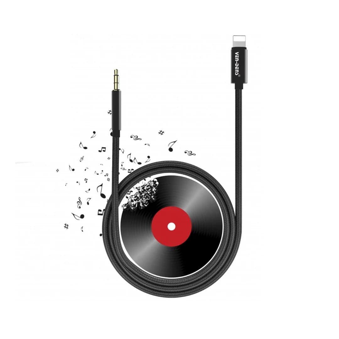 Lightning to 3.5mm AUX Cable 1M Nylon Braided Audio Adapter VD-303 - Black - Image 1