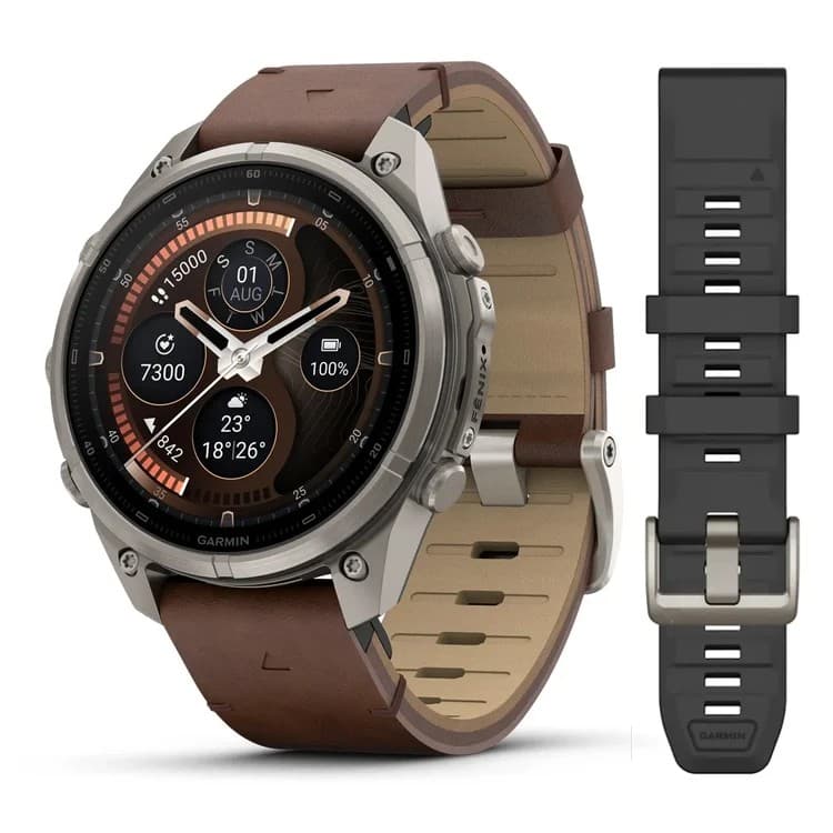 GARMIN fēnix 9 Pro inReach 47mm AMOLED GPS Smartwatch Titanium Sapphire LTE Satellite 64GB - Walnut Leather - Image 1