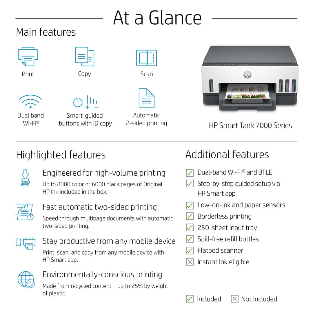 HP Smart Tank 7008 Wireless All-in-One Color Printer, Up to 2 Years of ink included; Two-sided printing; Copier, Scanner - Image 4