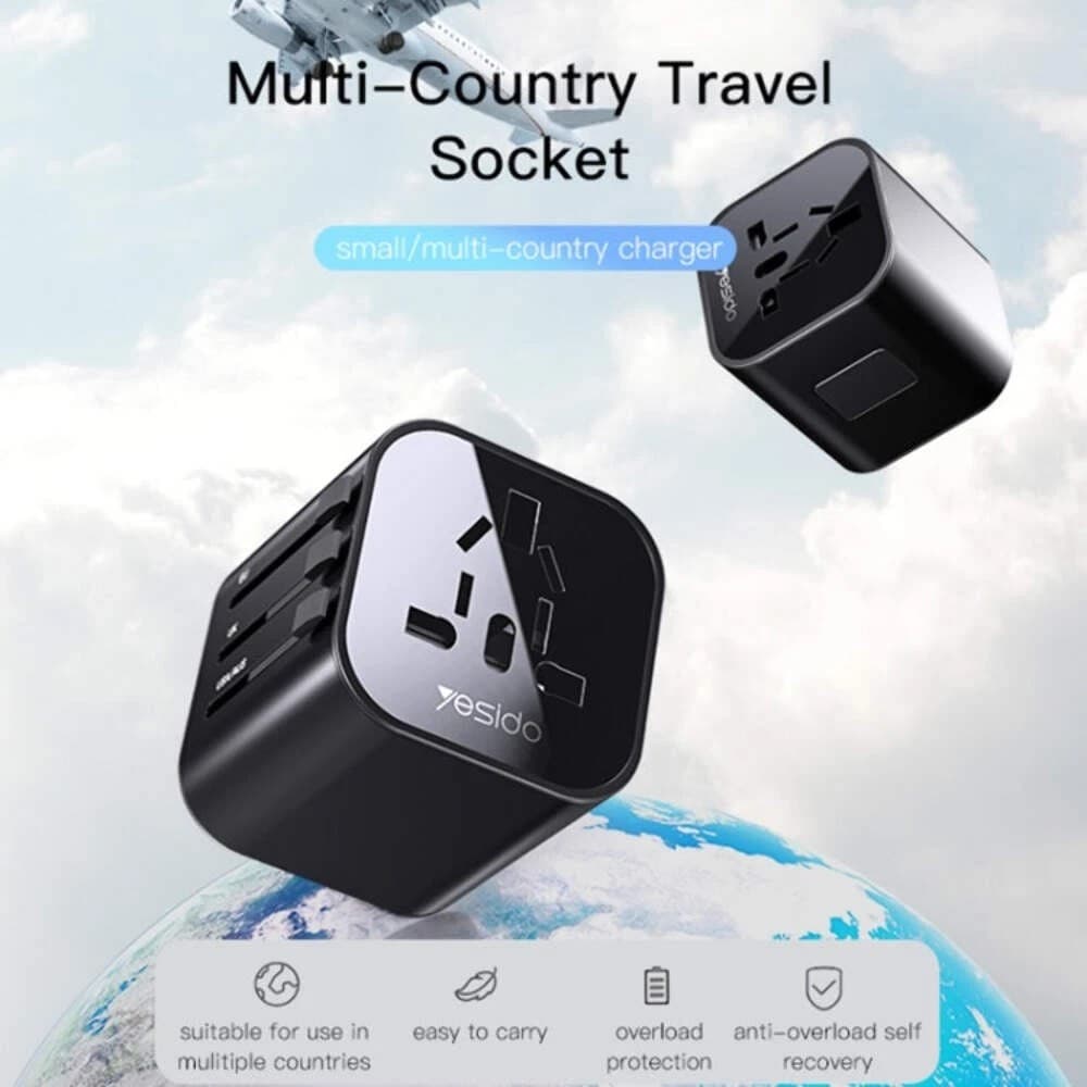 Yesido MC-09 Multi-function Universal Travel Adapter Plug - Black - Image 3