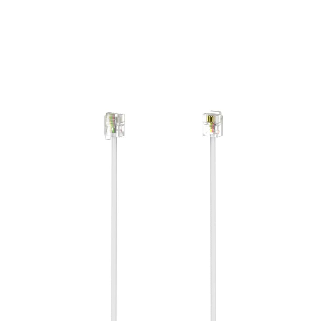 Hama 00201133 Modular Telephone Cable, RJ11 (6P4C) Plug to Plug, 3 m, White - Image 1