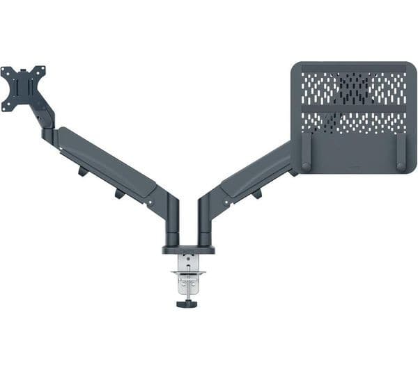 LEITZ Ergo Space Saving Dual Arm Tilt & Swivel 17-32" Monitor and 13-17" Laptop Desk Mount - Image 1