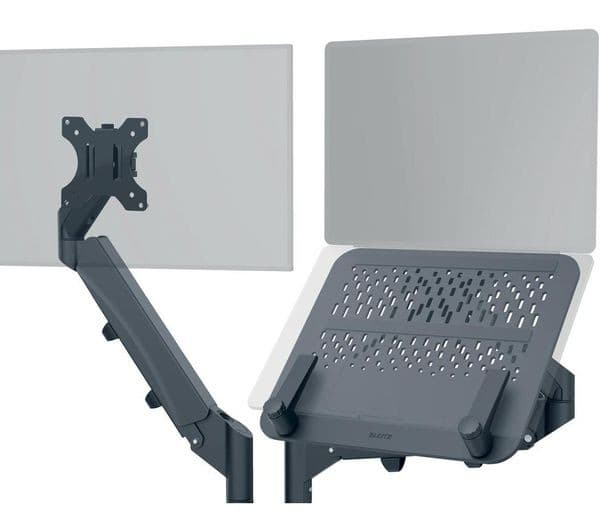LEITZ Ergo Space Saving Dual Arm Tilt & Swivel 17-32" Monitor and 13-17" Laptop Desk Mount - Image 4