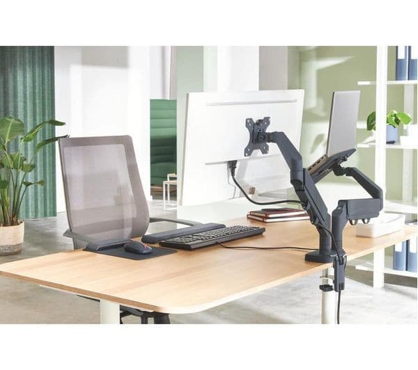 LEITZ Ergo Space Saving Dual Arm Tilt & Swivel 17-32" Monitor and 13-17" Laptop Desk Mount - Image 8
