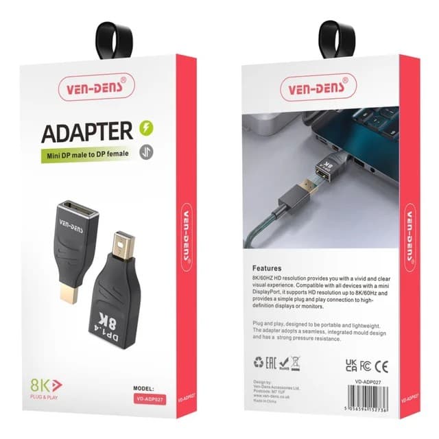 Ven-Dens 8K DisplayPort Adapter, High-Quality Ultra HD Connectivity Extension, VD-ADP027 - Black - Image 2