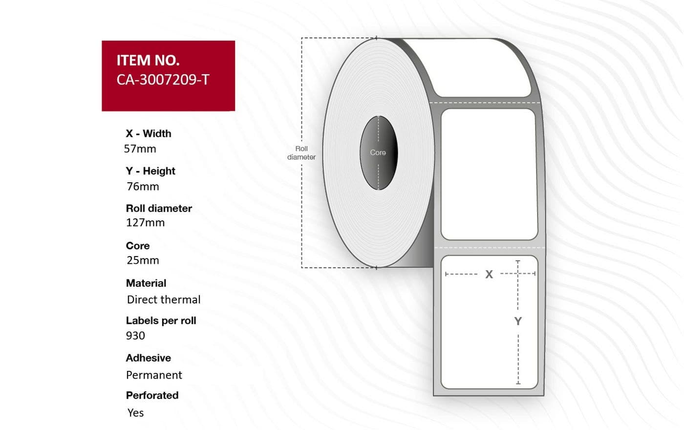 Capture CA-3007209-T Direct Thermal Labels 57 x 76mm, 25mm Core, Coated, Permanent, Perforated, 930 per Roll (12 Rolls)