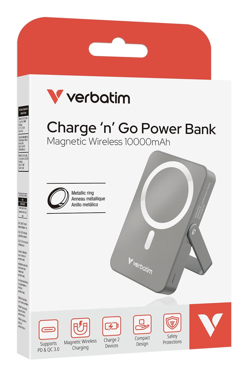 Verbatim Charge 'n' Go Magnetic Wireless Power Bank with Stand 10000 mAh - 15W MagSafe, 20W USB-C PD - Grey - Image 3