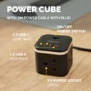 Fellowes Power Cube with 3 Power Socket Extension USB-A & USB-C Ports Black thumbnail 4