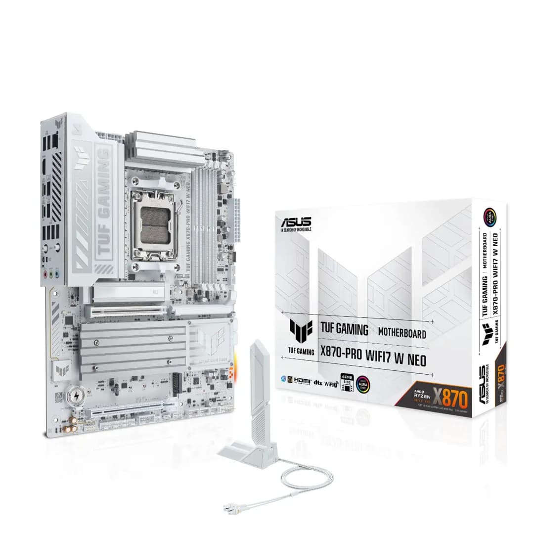 ASUS TUF GAMING X870-PRO WIFI7 W NEO DDR5 ATX Socket AM5 Motherboard - White - Image 1