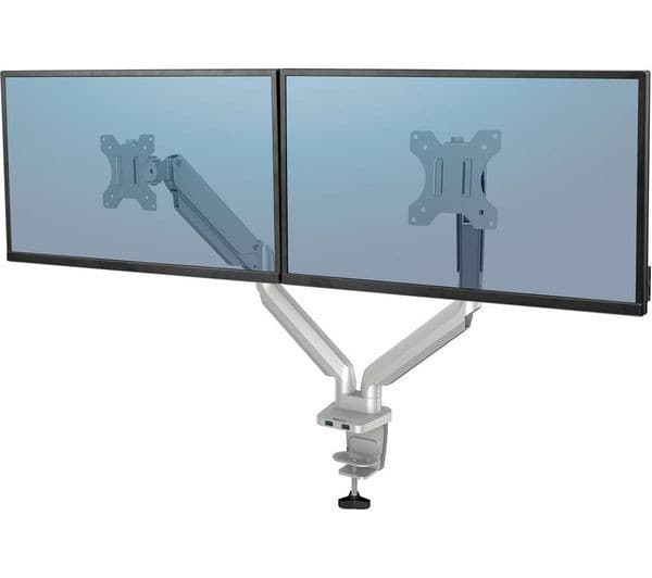 FELLOWES Platinum Series Dual Arm Full Motion 40" Monitor Desk Mount - Silver - Image 2