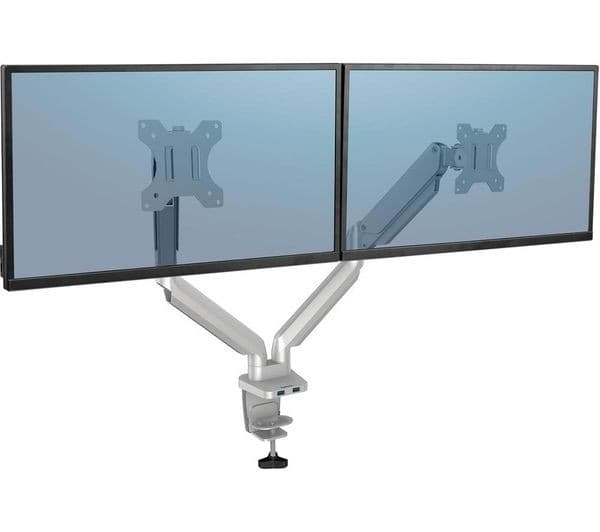 FELLOWES Platinum Series Dual Arm Full Motion 40" Monitor Desk Mount - Silver - Image 3
