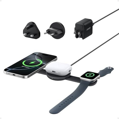 Anker MagSafe Compatible 3-in-1 Wireless Charging Station, Qi2 Certified 15W MagGo Charger, Foldable Travel Wireless Charging Pad for iPhone 17/16/15/14 Series, AirPods, Apple Watch (Not a Power Bank) - Image 1