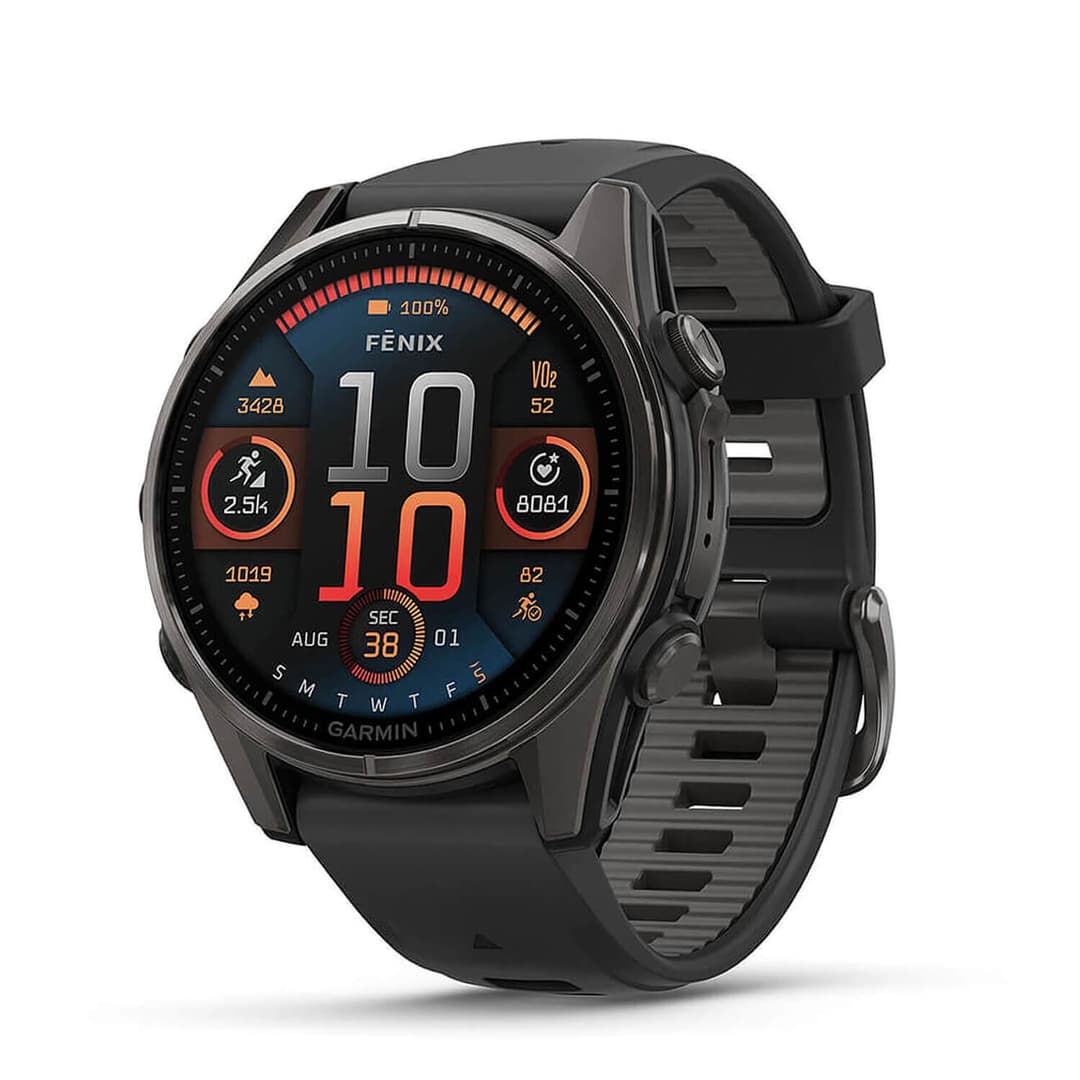 Garmin Fenix 8 AMOLED 43mm Sapphire - Carbon Grey DLC Titanium with Black/Pebble Grey Band - Image 1