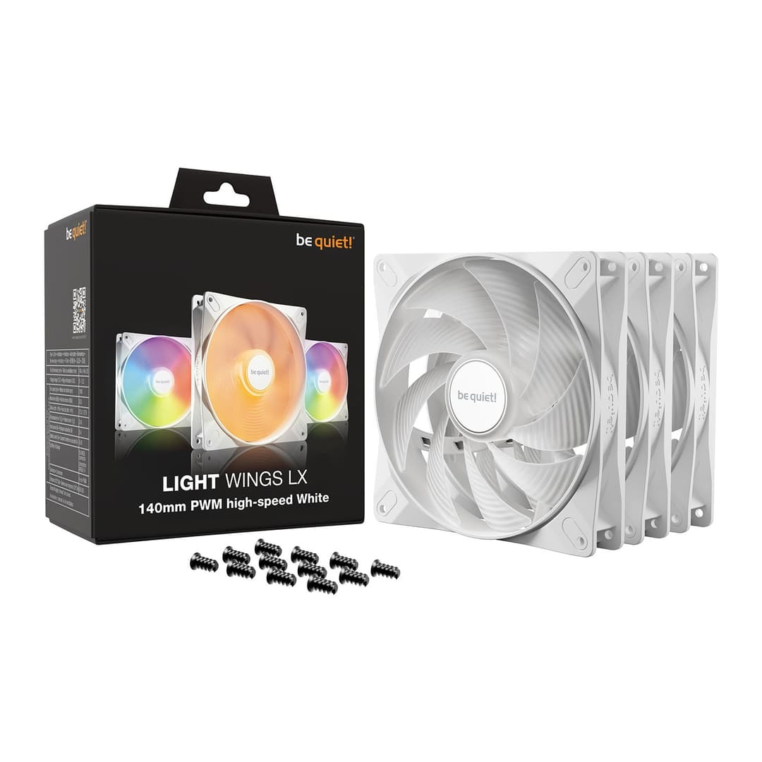 be quiet! Light Wings LX High Speed 140mm ARGB PWM 9 Blades Case Fan - White Triple Pack - Image 1